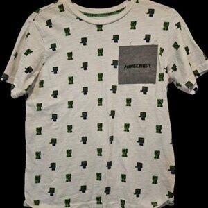 * MINECRAFT White Creeper and Zombie Print Short Sleeved Top Boys L Size 10-12